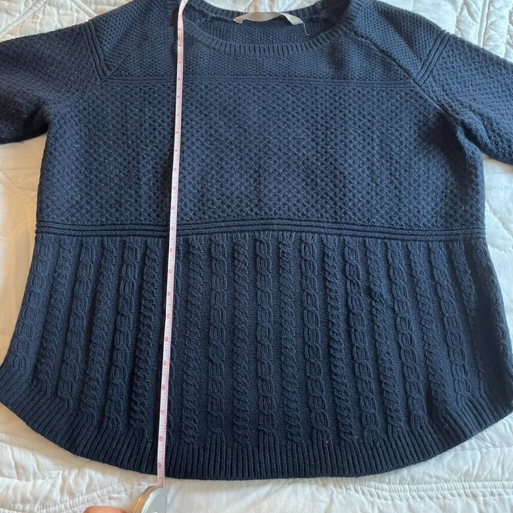 ATHLETA Borealis Navy Blue Crew Neck Textured Knit Merino Wool Sweater LARGE